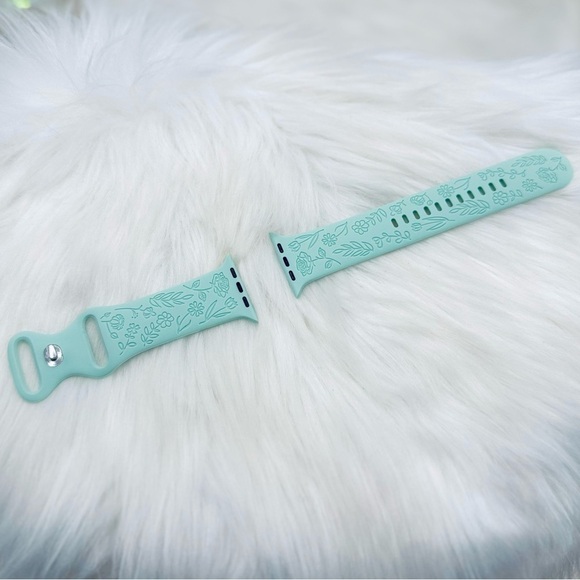 New Cyan Floral Design Apple Watch Bands 42mm 44mm 45mm 49mm - Picture 4 of 6